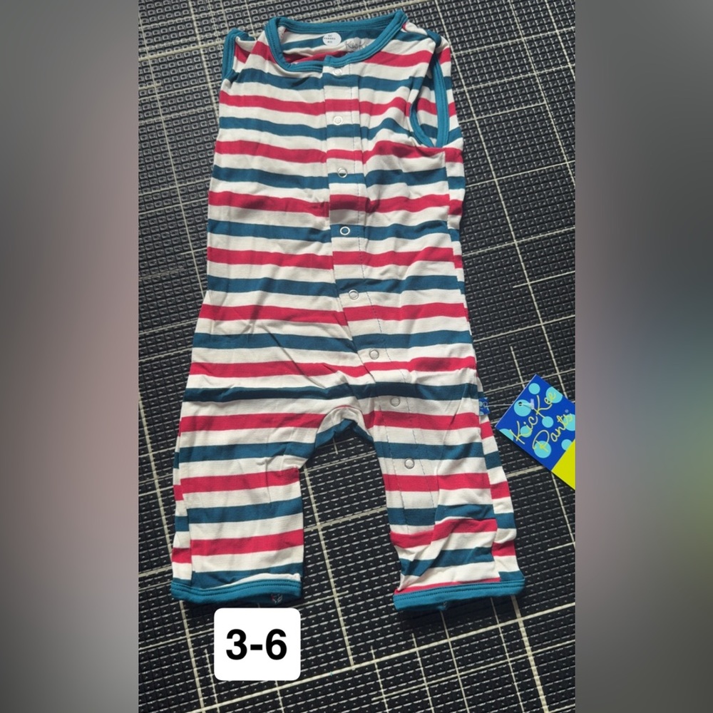 Kickee Pants Striped Bodysuit - Red, Blue, White - USA stripe